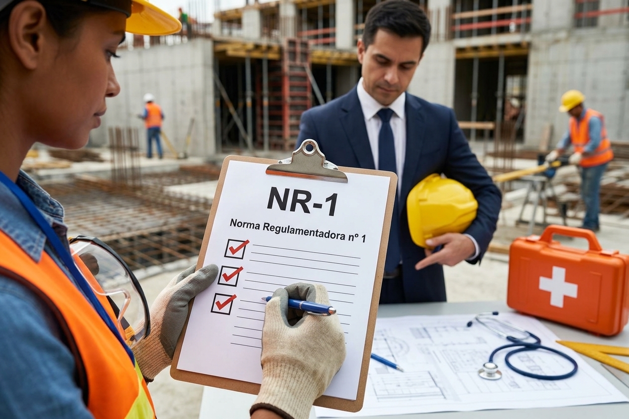 Profissionais analisando os requisitos da Norma Regulamentadora número 1